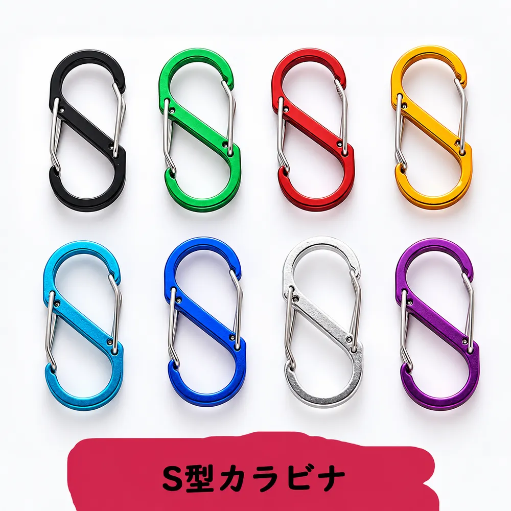 S型カラビナの8色のカラーバリエーション